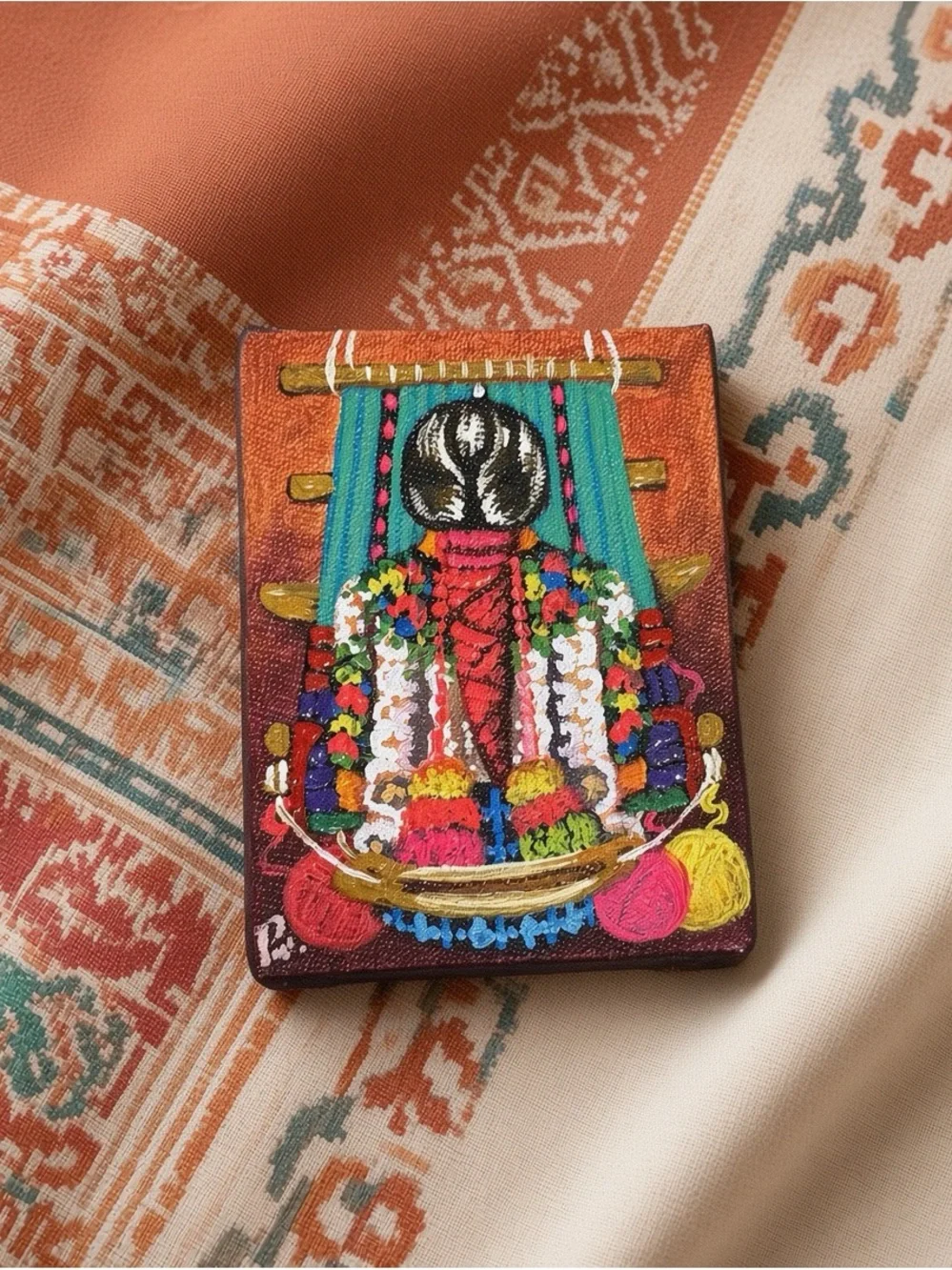 Original Guatemalan Mayan Folk Art Painting — Woman Weaving 🇬🇹🧵